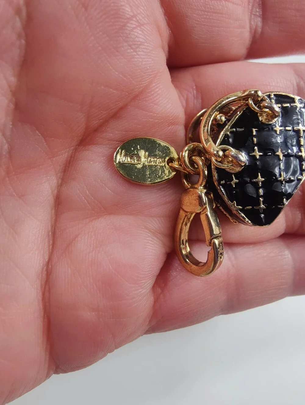 Vintage Neiman Marcus Limited Edition Black Quilted Purse Charm Locket Gold Tone